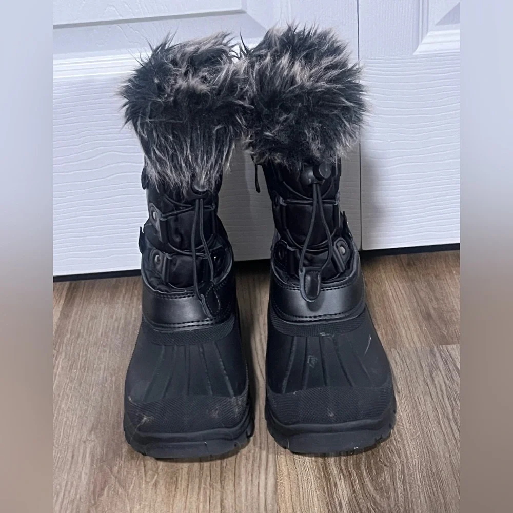 Kids Black Faux Fur Winter Snow Boots